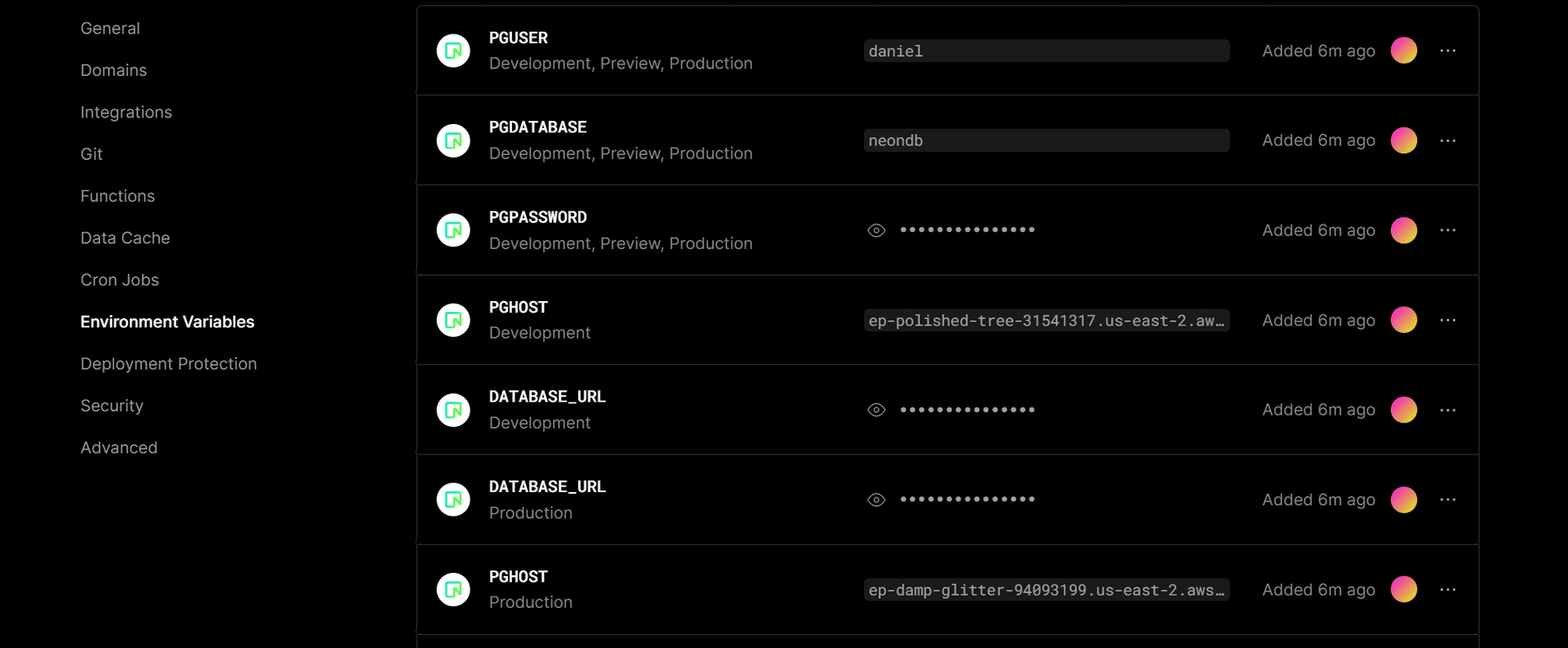 Vercel environment variables